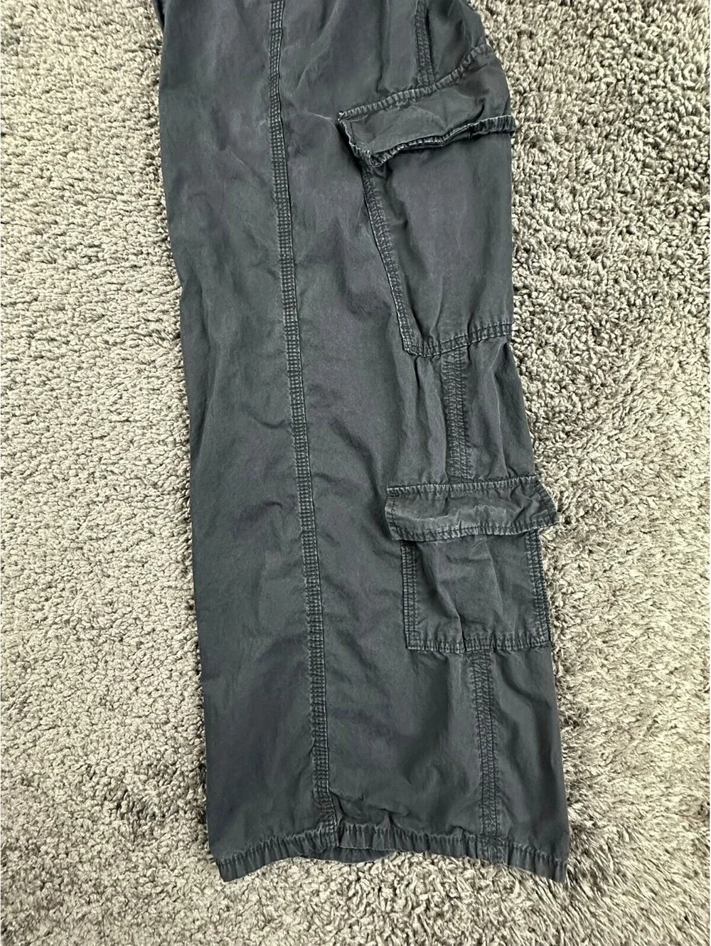 Zara Mens Wide Leg Cargo Pants Baggy Multi Pocket Washed Gray Black Size M